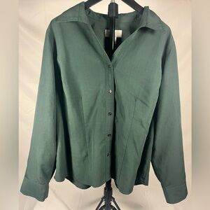 CJ Banks Button Front Blouse Green Plus Size 1X Long Sleeve Career Casual